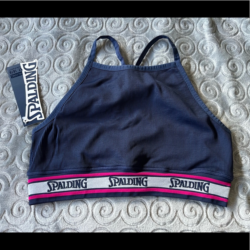 NWT Spalding womens sports bra size Large Navy